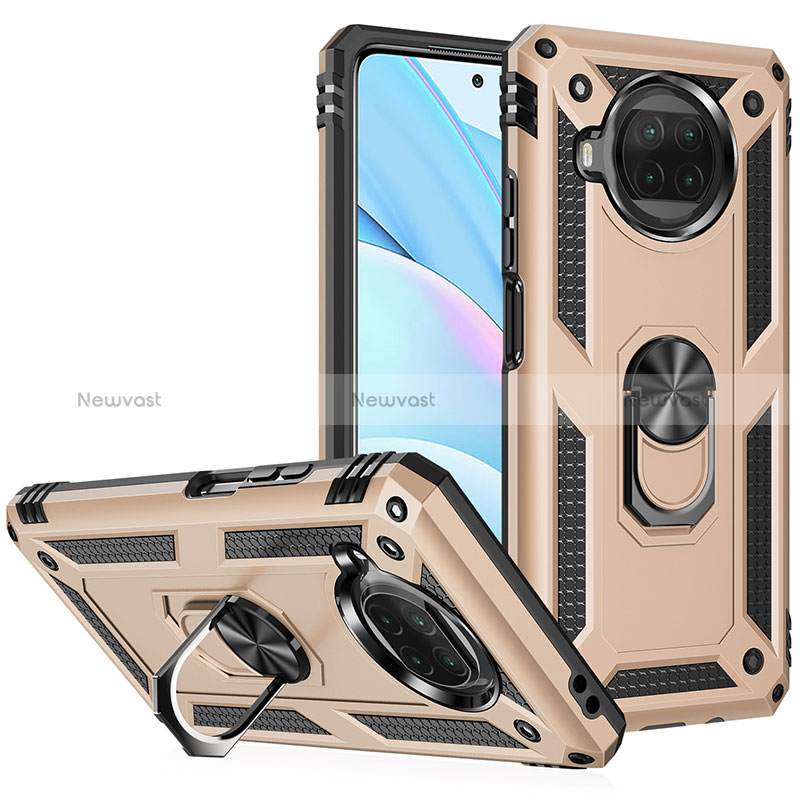 Silicone Matte Finish and Plastic Back Cover Case with Magnetic Finger Ring Stand MQ3 for Xiaomi Mi 10T Lite 5G Gold