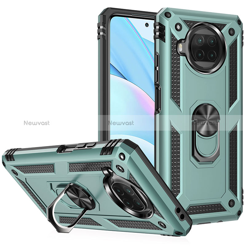 Silicone Matte Finish and Plastic Back Cover Case with Magnetic Finger Ring Stand MQ3 for Xiaomi Mi 10T Lite 5G Green