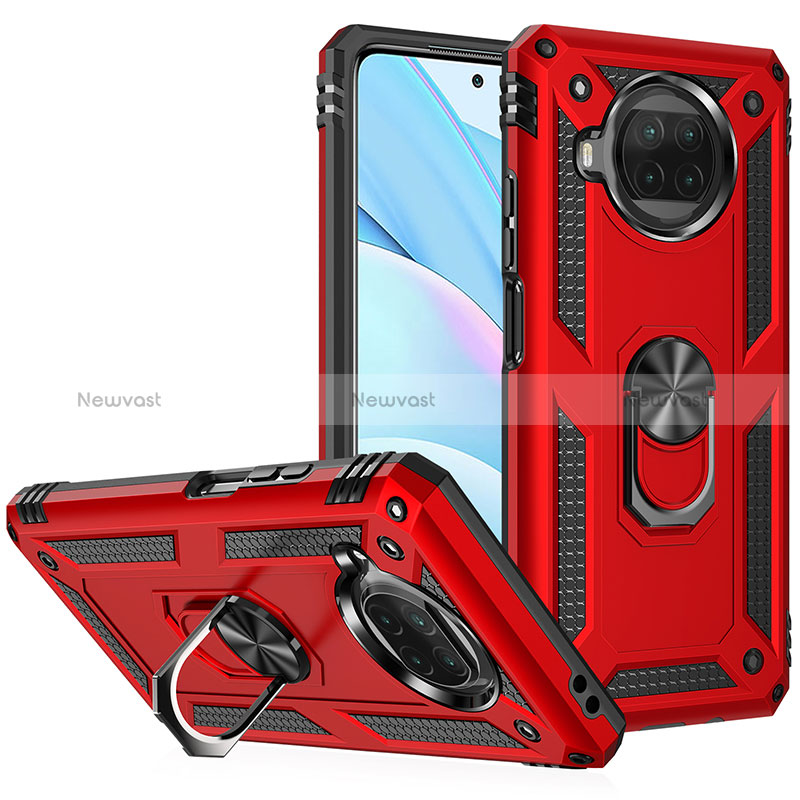 Silicone Matte Finish and Plastic Back Cover Case with Magnetic Finger Ring Stand MQ3 for Xiaomi Mi 10T Lite 5G Red