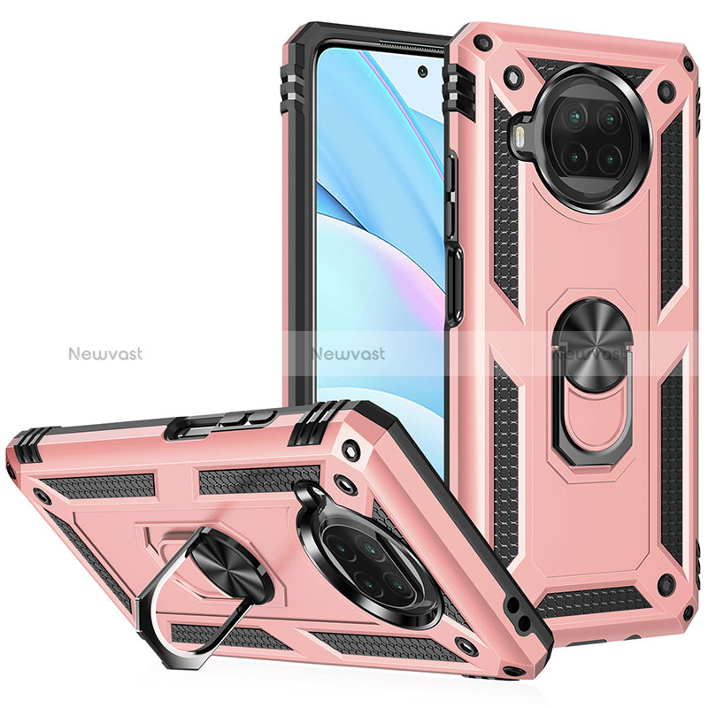 Silicone Matte Finish and Plastic Back Cover Case with Magnetic Finger Ring Stand MQ3 for Xiaomi Mi 10T Lite 5G Rose Gold