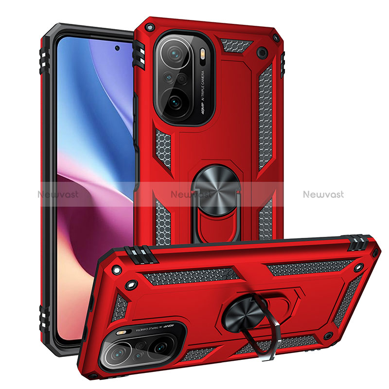 Silicone Matte Finish and Plastic Back Cover Case with Magnetic Finger Ring Stand MQ3 for Xiaomi Mi 11X Pro 5G