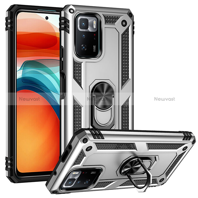 Silicone Matte Finish and Plastic Back Cover Case with Magnetic Finger Ring Stand MQ3 for Xiaomi Poco X3 GT 5G