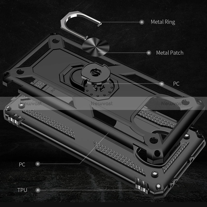 Silicone Matte Finish and Plastic Back Cover Case with Magnetic Finger Ring Stand MQ3 for Xiaomi Poco X3 NFC