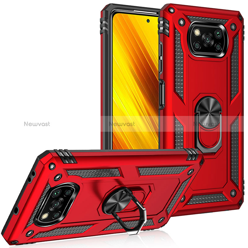 Silicone Matte Finish and Plastic Back Cover Case with Magnetic Finger Ring Stand MQ3 for Xiaomi Poco X3 Pro