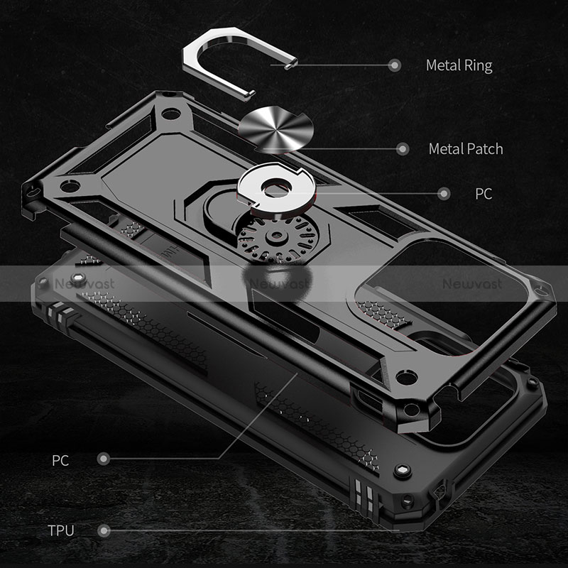 Silicone Matte Finish and Plastic Back Cover Case with Magnetic Finger Ring Stand MQ3 for Xiaomi Redmi 10C 4G