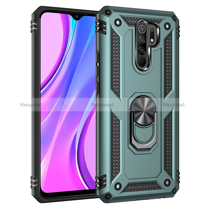 Silicone Matte Finish and Plastic Back Cover Case with Magnetic Finger Ring Stand MQ3 for Xiaomi Redmi 9
