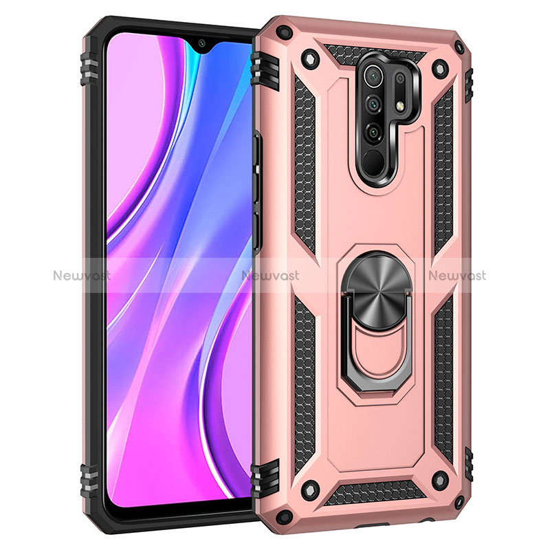 Silicone Matte Finish and Plastic Back Cover Case with Magnetic Finger Ring Stand MQ3 for Xiaomi Redmi 9