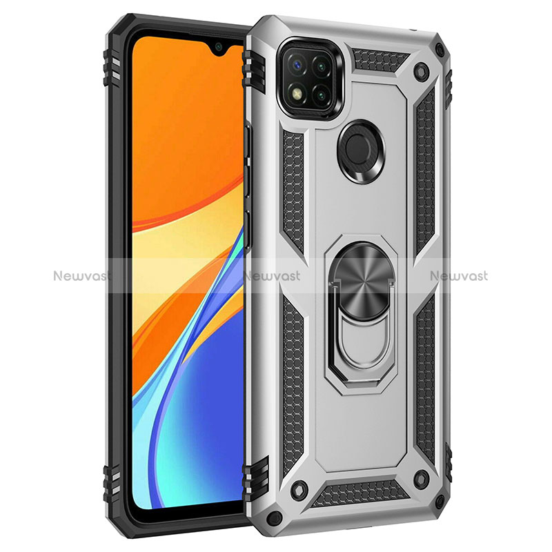 Silicone Matte Finish and Plastic Back Cover Case with Magnetic Finger Ring Stand MQ3 for Xiaomi Redmi 9 India