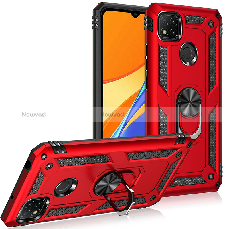 Silicone Matte Finish and Plastic Back Cover Case with Magnetic Finger Ring Stand MQ3 for Xiaomi Redmi 9 India