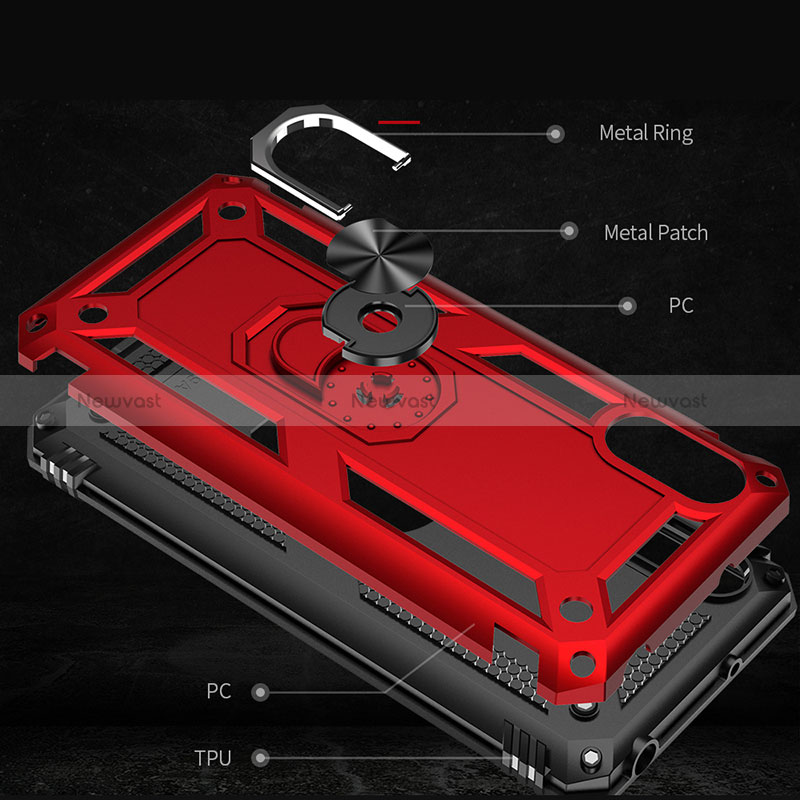 Silicone Matte Finish and Plastic Back Cover Case with Magnetic Finger Ring Stand MQ3 for Xiaomi Redmi 9A