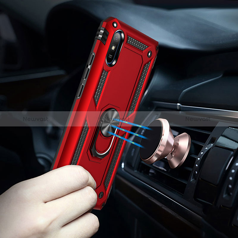 Silicone Matte Finish and Plastic Back Cover Case with Magnetic Finger Ring Stand MQ3 for Xiaomi Redmi 9AT