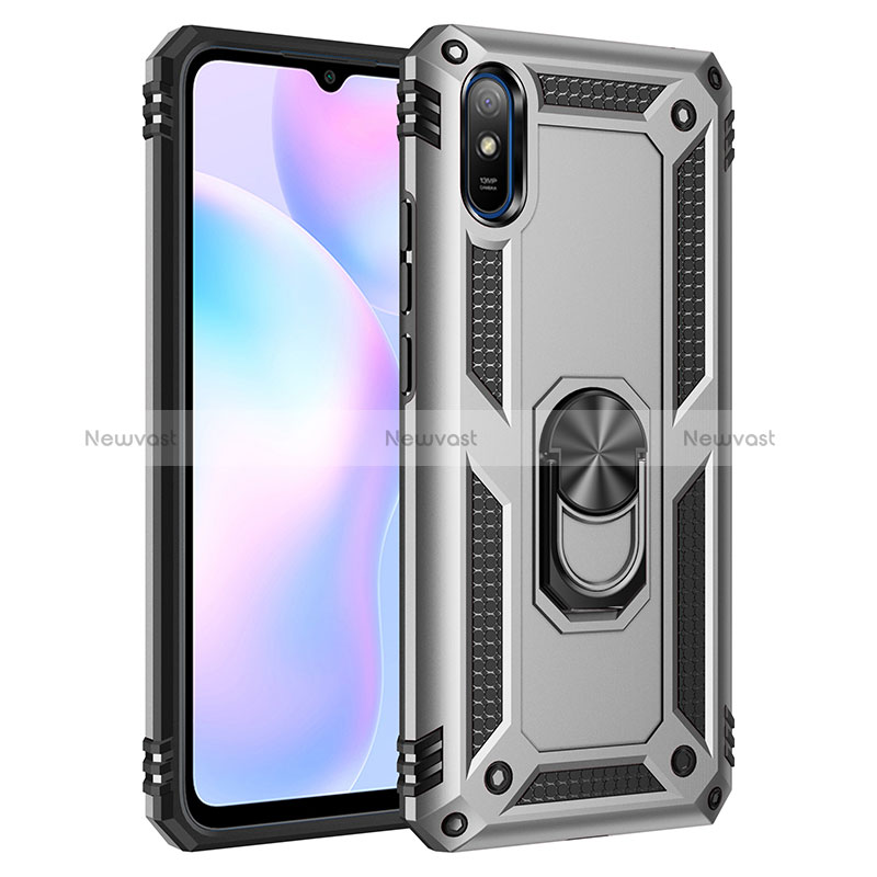 Silicone Matte Finish and Plastic Back Cover Case with Magnetic Finger Ring Stand MQ3 for Xiaomi Redmi 9AT