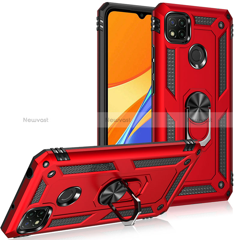 Silicone Matte Finish and Plastic Back Cover Case with Magnetic Finger Ring Stand MQ3 for Xiaomi Redmi 9C