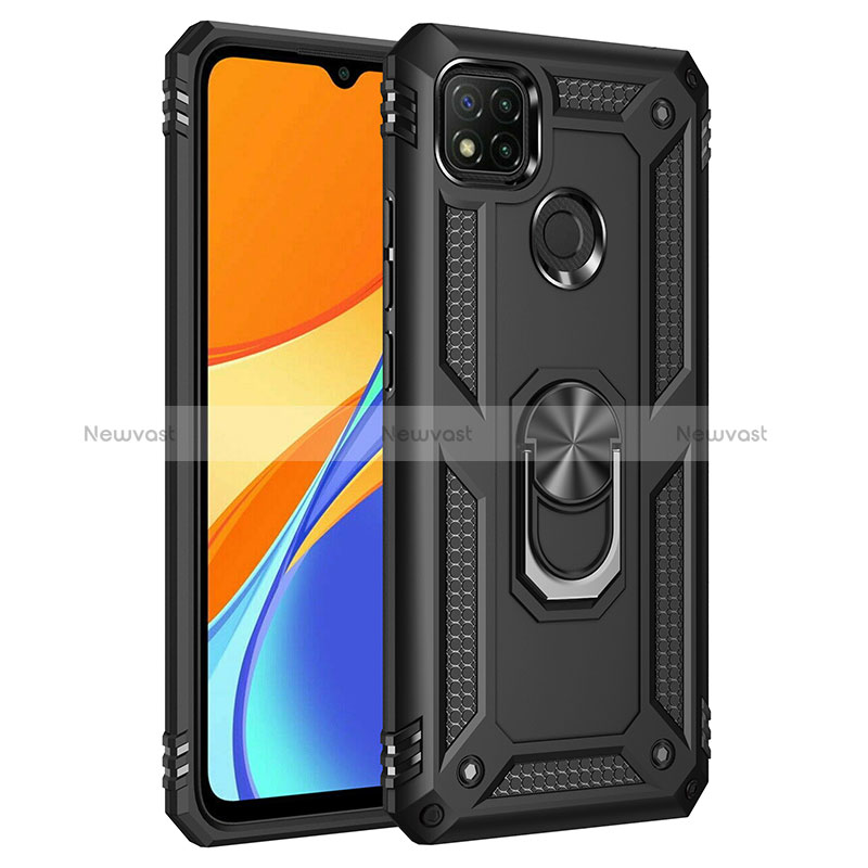 Silicone Matte Finish and Plastic Back Cover Case with Magnetic Finger Ring Stand MQ3 for Xiaomi Redmi 9C NFC