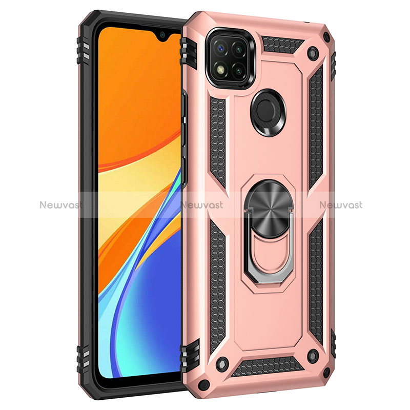 Silicone Matte Finish and Plastic Back Cover Case with Magnetic Finger Ring Stand MQ3 for Xiaomi Redmi 9C NFC