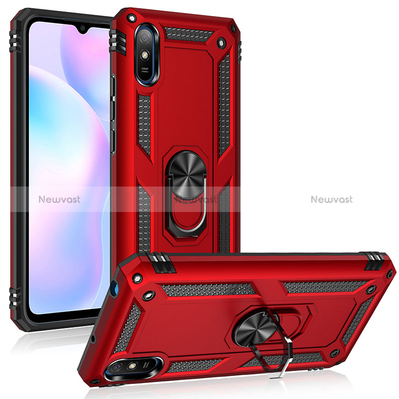 Silicone Matte Finish and Plastic Back Cover Case with Magnetic Finger Ring Stand MQ3 for Xiaomi Redmi 9i