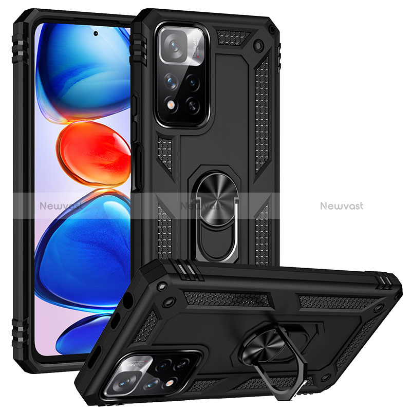 Silicone Matte Finish and Plastic Back Cover Case with Magnetic Finger Ring Stand MQ3 for Xiaomi Redmi Note 11 Pro+ Plus 5G
