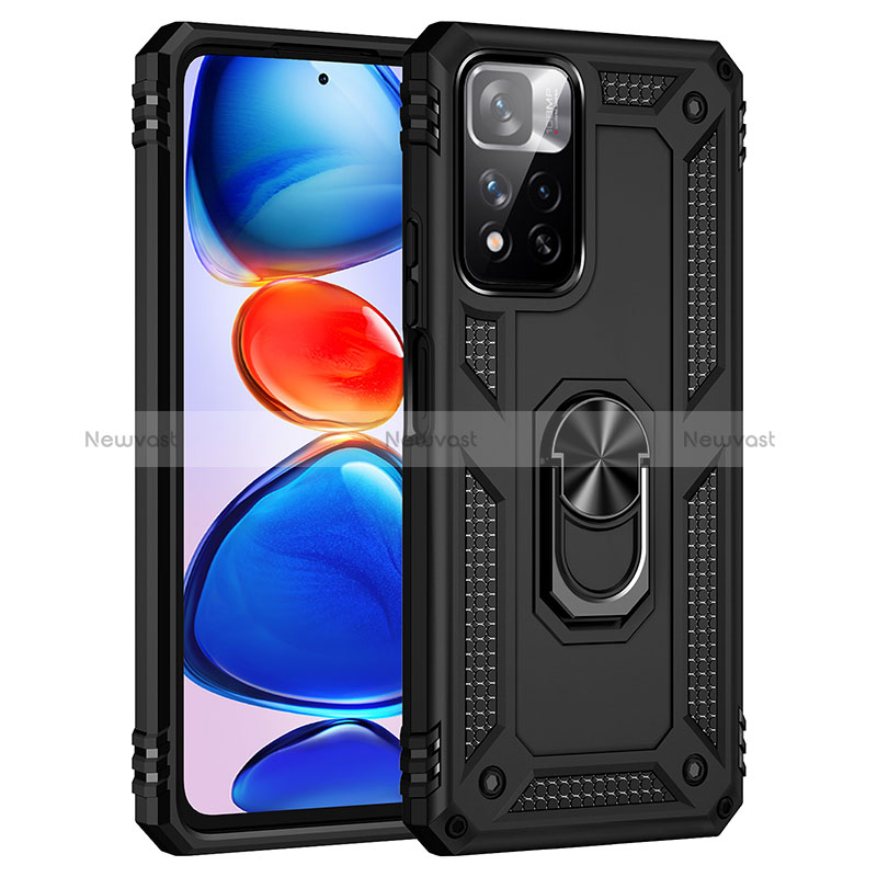 Silicone Matte Finish and Plastic Back Cover Case with Magnetic Finger Ring Stand MQ3 for Xiaomi Redmi Note 11 Pro+ Plus 5G