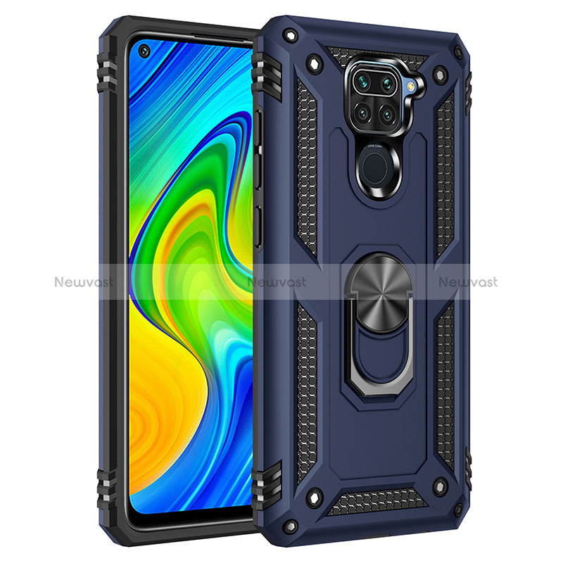 Silicone Matte Finish and Plastic Back Cover Case with Magnetic Finger Ring Stand MQ3 for Xiaomi Redmi Note 9