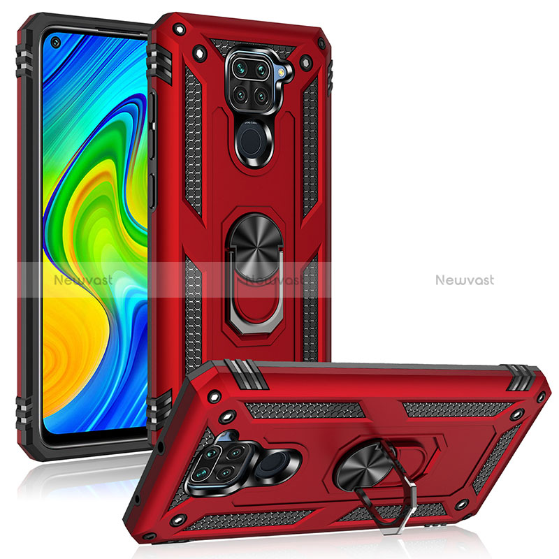 Silicone Matte Finish and Plastic Back Cover Case with Magnetic Finger Ring Stand MQ3 for Xiaomi Redmi Note 9