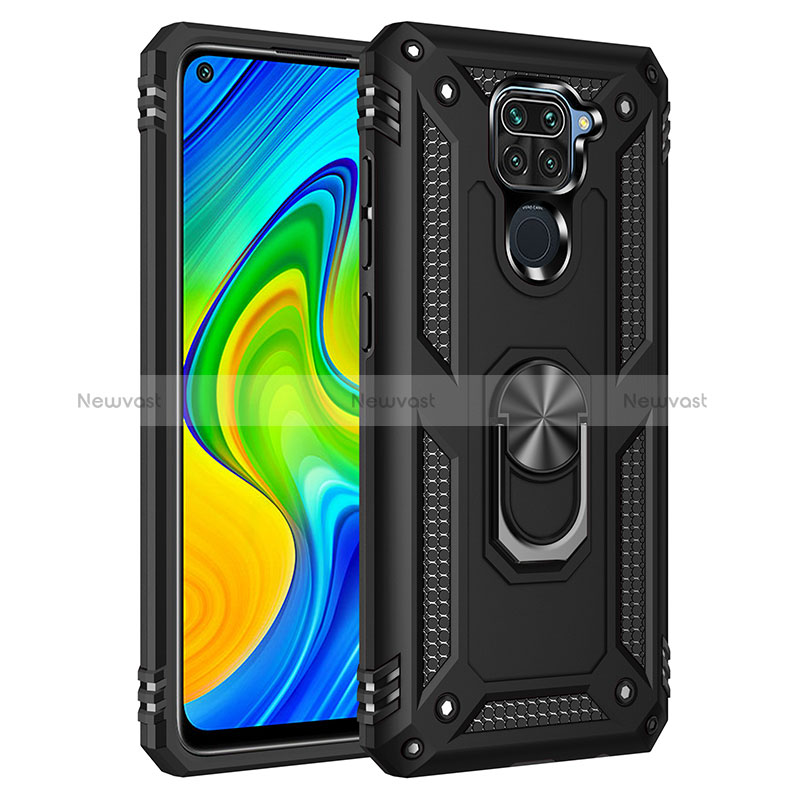 Silicone Matte Finish and Plastic Back Cover Case with Magnetic Finger Ring Stand MQ3 for Xiaomi Redmi Note 9 Black