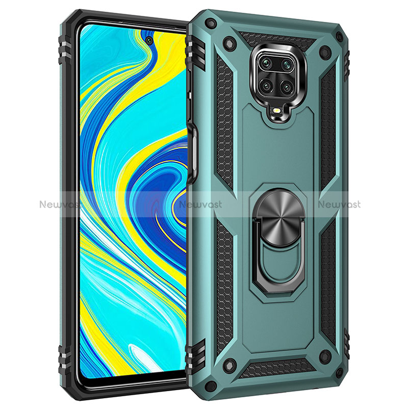 Silicone Matte Finish and Plastic Back Cover Case with Magnetic Finger Ring Stand MQ3 for Xiaomi Redmi Note 9 Pro