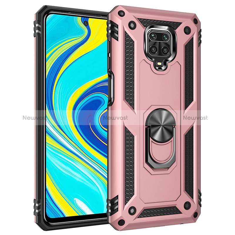 Silicone Matte Finish and Plastic Back Cover Case with Magnetic Finger Ring Stand MQ3 for Xiaomi Redmi Note 9 Pro