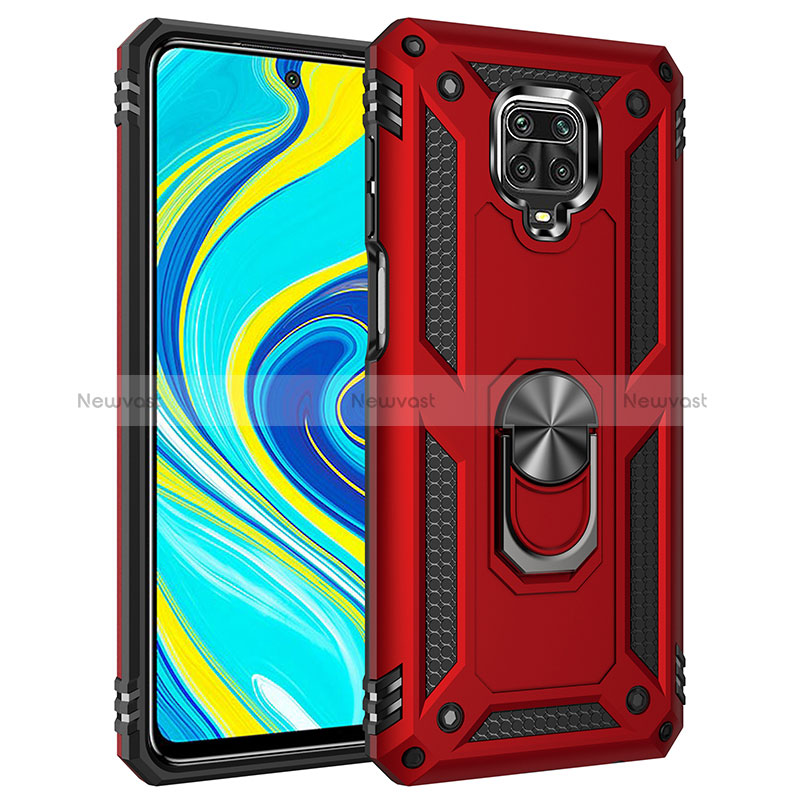 Silicone Matte Finish and Plastic Back Cover Case with Magnetic Finger Ring Stand MQ3 for Xiaomi Redmi Note 9 Pro