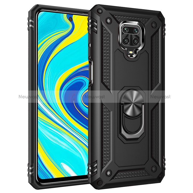 Silicone Matte Finish and Plastic Back Cover Case with Magnetic Finger Ring Stand MQ3 for Xiaomi Redmi Note 9 Pro Black