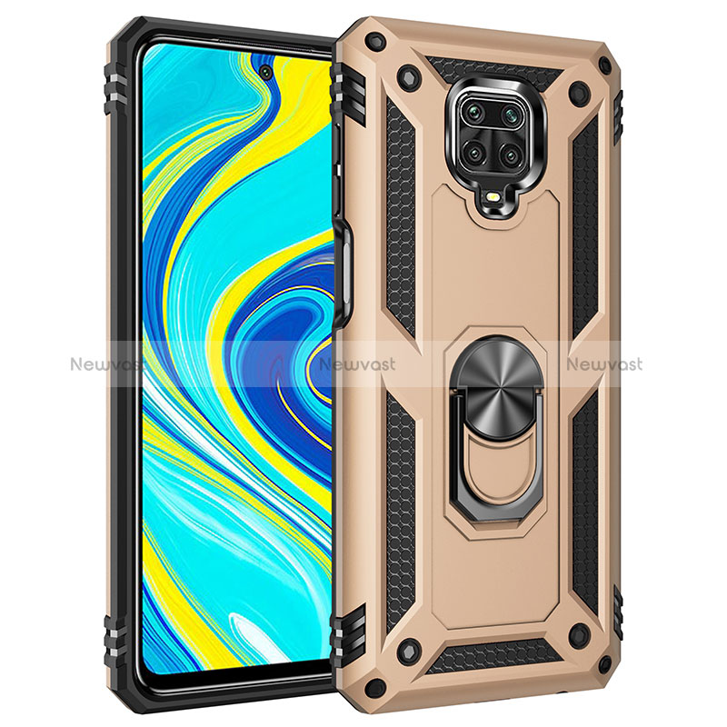 Silicone Matte Finish and Plastic Back Cover Case with Magnetic Finger Ring Stand MQ3 for Xiaomi Redmi Note 9 Pro Gold