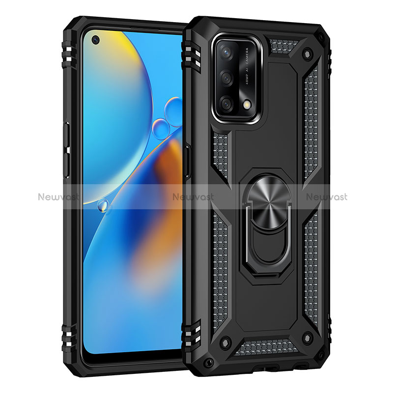 Silicone Matte Finish and Plastic Back Cover Case with Magnetic Finger Ring Stand MQ4 for Oppo A95 4G