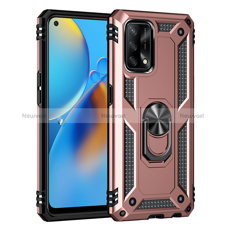 Silicone Matte Finish and Plastic Back Cover Case with Magnetic Finger Ring Stand MQ4 for Oppo A95 4G