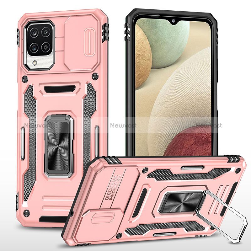 Silicone Matte Finish and Plastic Back Cover Case with Magnetic Finger Ring Stand MQ4 for Samsung Galaxy A12 5G