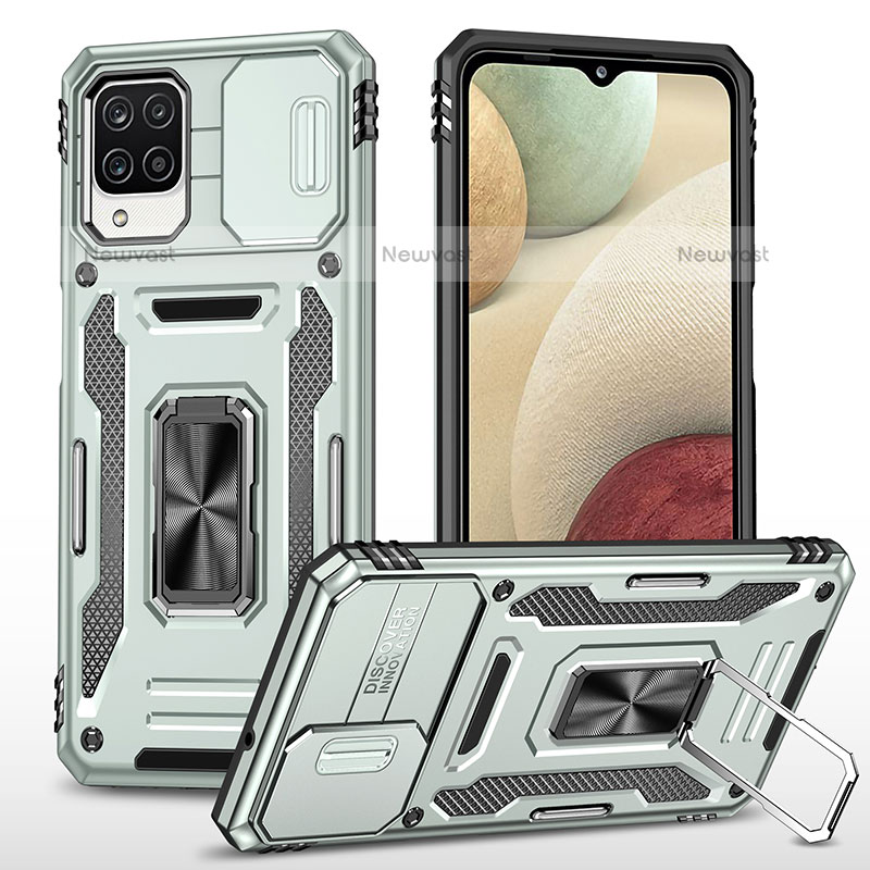 Silicone Matte Finish and Plastic Back Cover Case with Magnetic Finger Ring Stand MQ4 for Samsung Galaxy F12