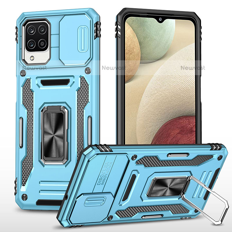 Silicone Matte Finish and Plastic Back Cover Case with Magnetic Finger Ring Stand MQ4 for Samsung Galaxy F12