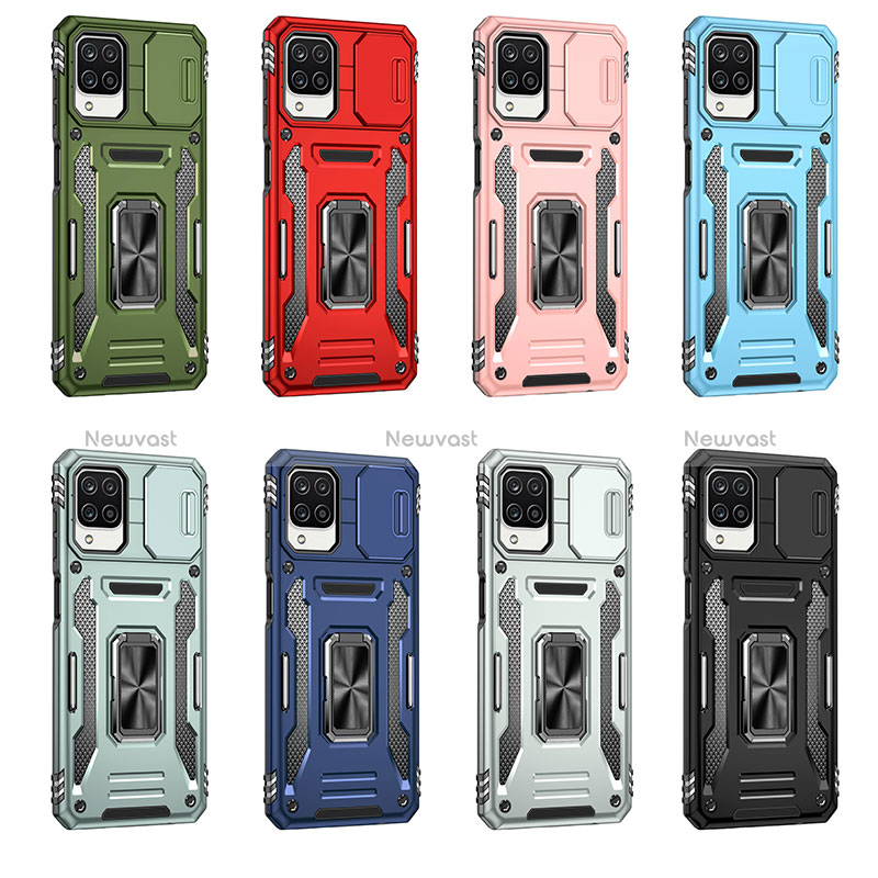 Silicone Matte Finish and Plastic Back Cover Case with Magnetic Finger Ring Stand MQ4 for Samsung Galaxy M12
