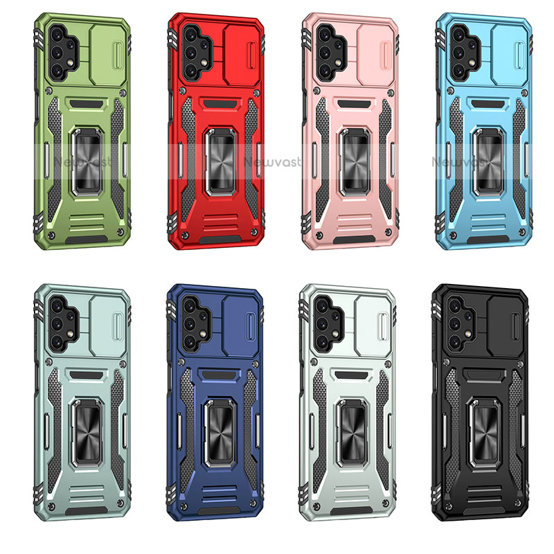 Silicone Matte Finish and Plastic Back Cover Case with Magnetic Finger Ring Stand MQ4 for Samsung Galaxy M32 5G