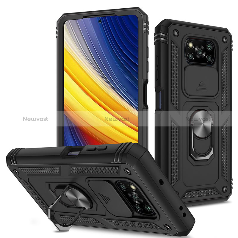 Silicone Matte Finish and Plastic Back Cover Case with Magnetic Finger Ring Stand MQ4 for Xiaomi Poco X3 Pro