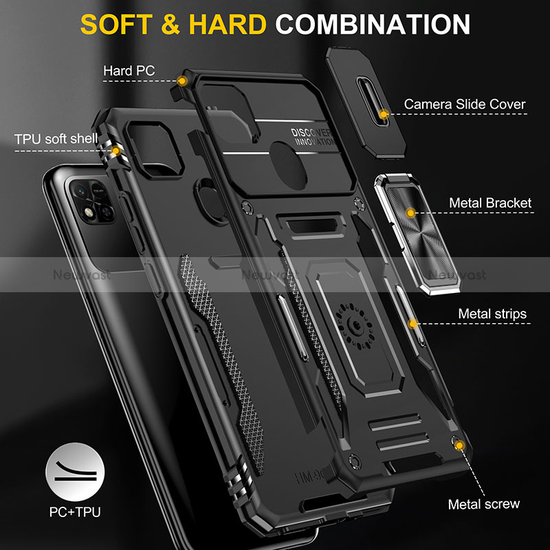 Silicone Matte Finish and Plastic Back Cover Case with Magnetic Finger Ring Stand MQ4 for Xiaomi Redmi 9 India