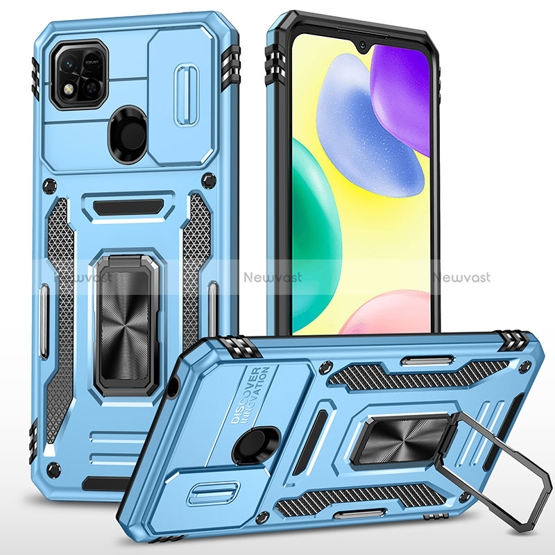 Silicone Matte Finish and Plastic Back Cover Case with Magnetic Finger Ring Stand MQ4 for Xiaomi Redmi 9 India