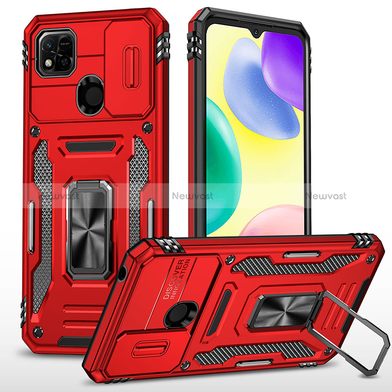 Silicone Matte Finish and Plastic Back Cover Case with Magnetic Finger Ring Stand MQ4 for Xiaomi Redmi 9 India