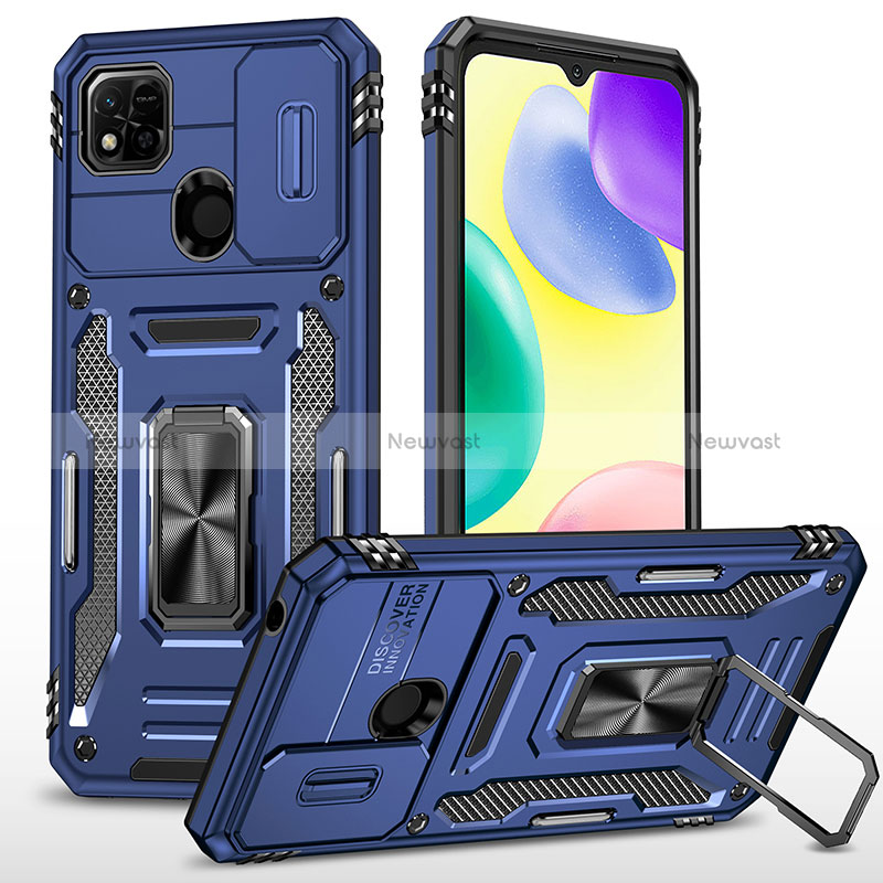 Silicone Matte Finish and Plastic Back Cover Case with Magnetic Finger Ring Stand MQ4 for Xiaomi Redmi 9C