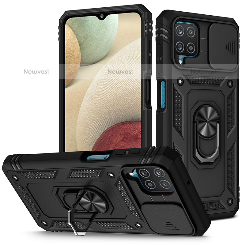Silicone Matte Finish and Plastic Back Cover Case with Magnetic Finger Ring Stand MQ5 for Samsung Galaxy F12