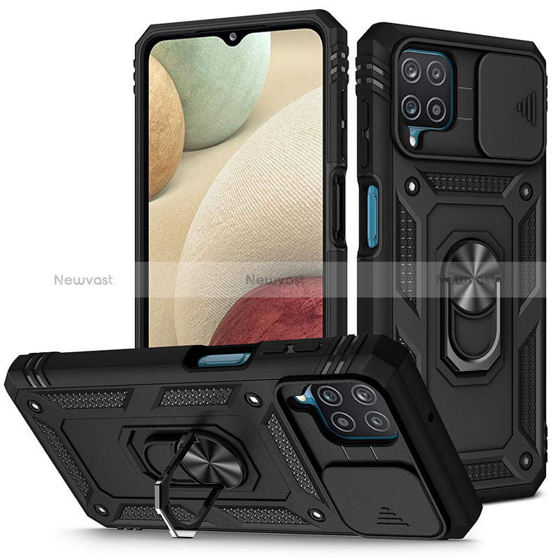 Silicone Matte Finish and Plastic Back Cover Case with Magnetic Finger Ring Stand MQ5 for Samsung Galaxy M12