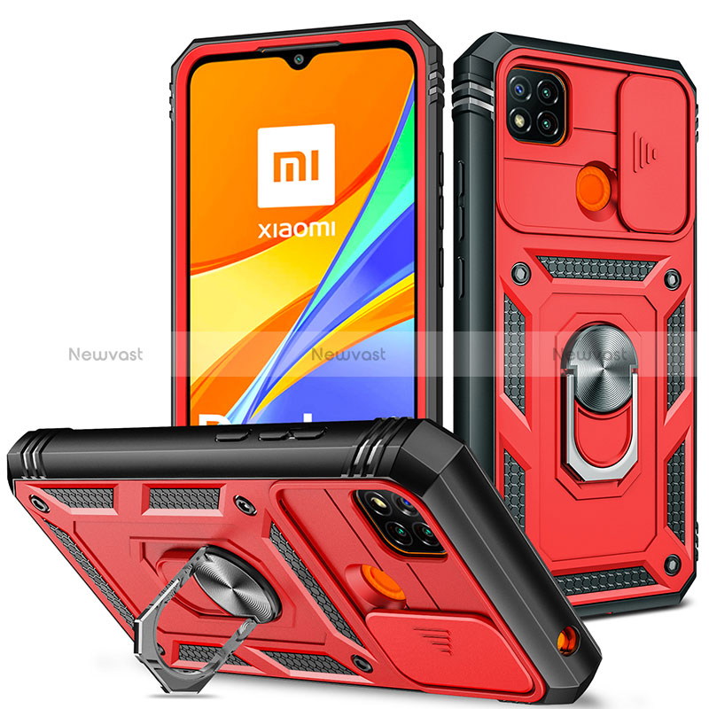 Silicone Matte Finish and Plastic Back Cover Case with Magnetic Finger Ring Stand MQ5 for Xiaomi Redmi 9C