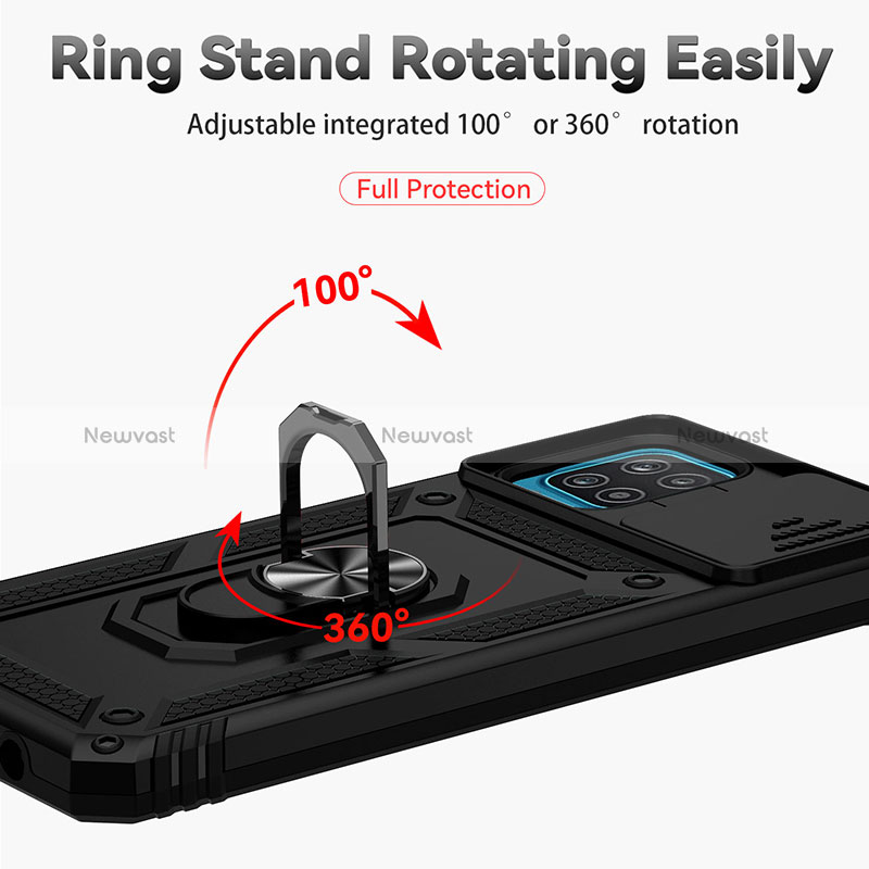 Silicone Matte Finish and Plastic Back Cover Case with Magnetic Finger Ring Stand MQ6 for Samsung Galaxy A12