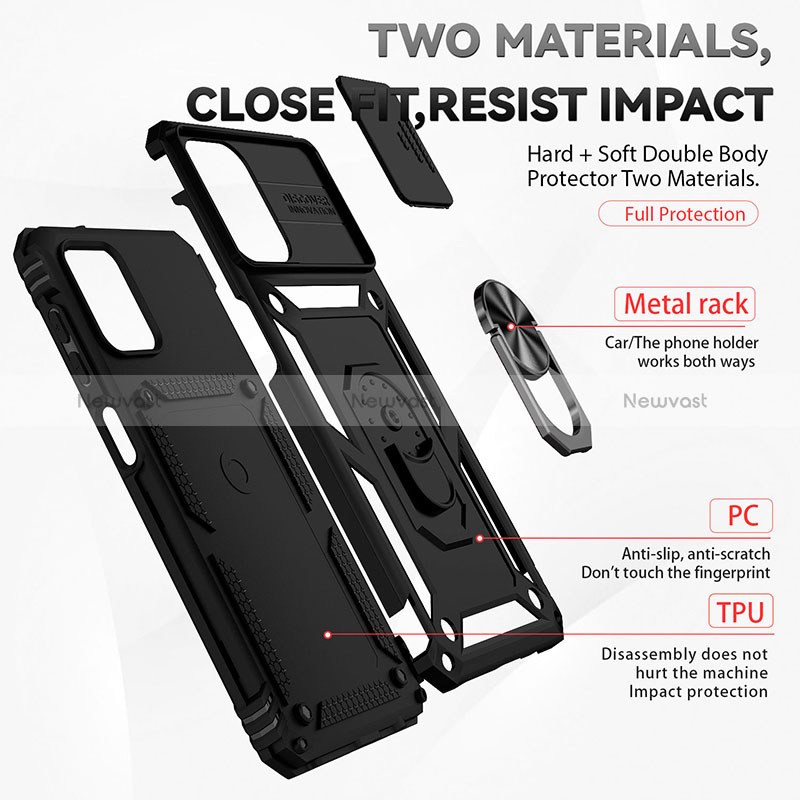 Silicone Matte Finish and Plastic Back Cover Case with Magnetic Finger Ring Stand MQ6 for Samsung Galaxy A12 Nacho