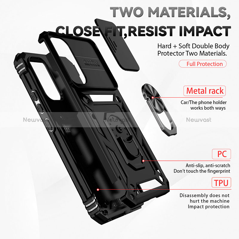 Silicone Matte Finish and Plastic Back Cover Case with Magnetic Finger Ring Stand MQ6 for Samsung Galaxy A14 5G