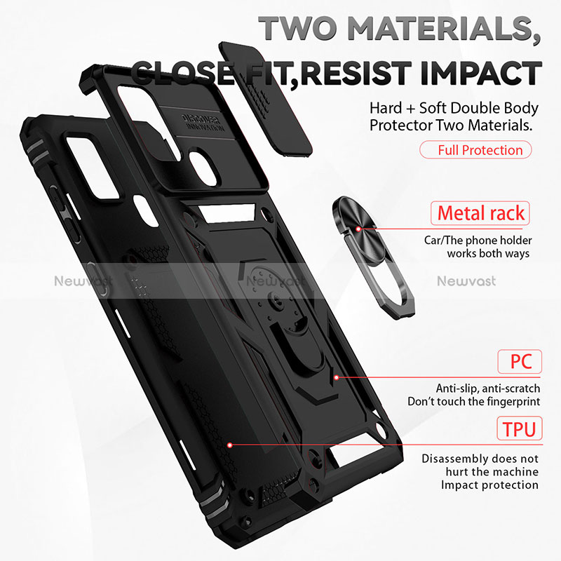 Silicone Matte Finish and Plastic Back Cover Case with Magnetic Finger Ring Stand MQ6 for Samsung Galaxy A21s