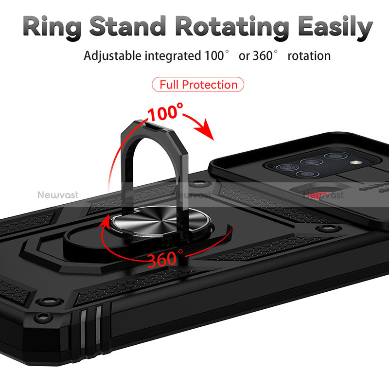 Silicone Matte Finish and Plastic Back Cover Case with Magnetic Finger Ring Stand MQ6 for Samsung Galaxy A21s